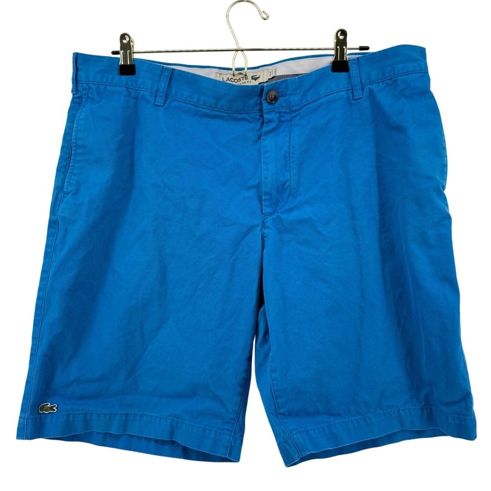 Lacoste‎ Mens Blue Regular Fit Cotton Chino Shorts Size US 38 Logo Summer Preppy